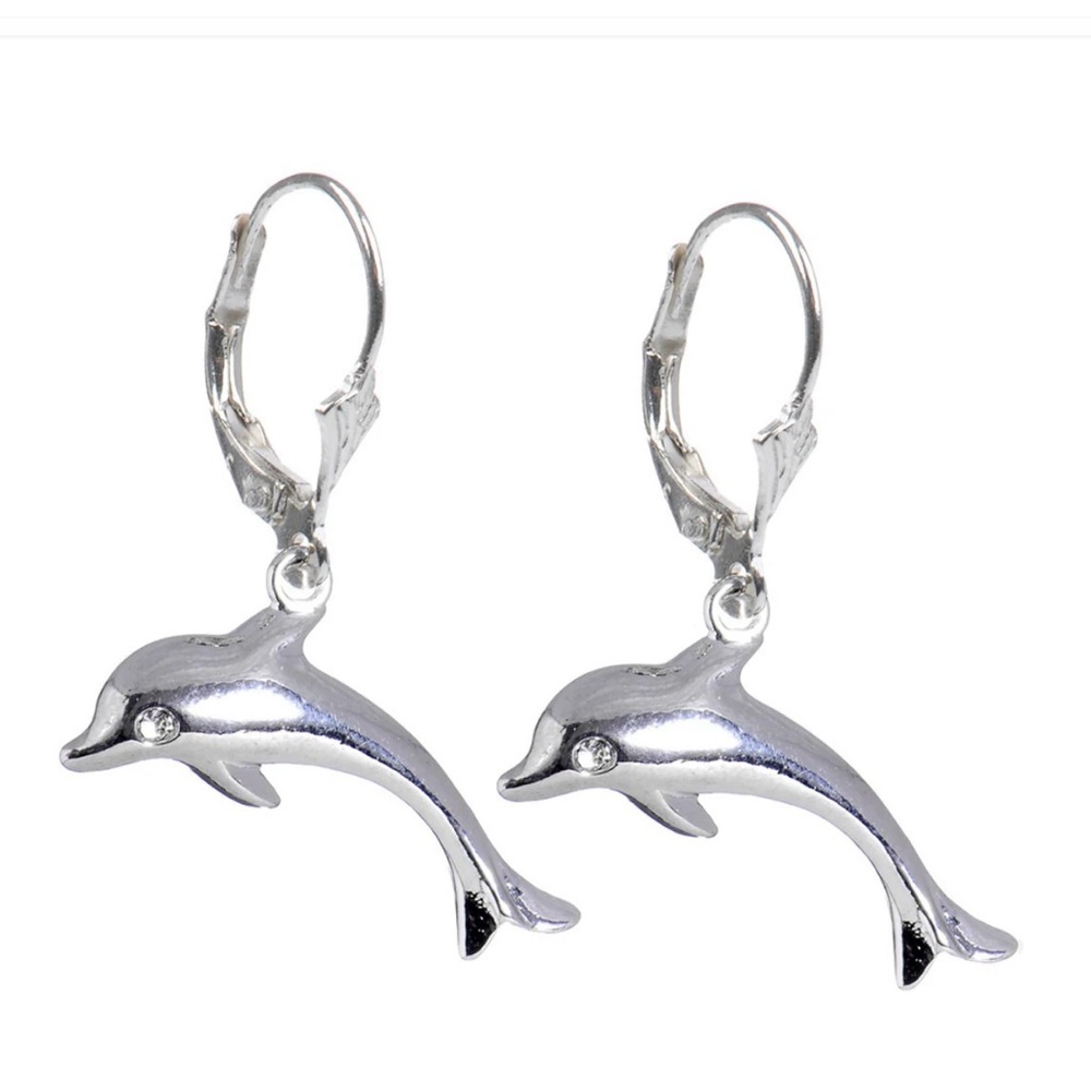 Silver Toned Dolphin Earrings with Lever Backs